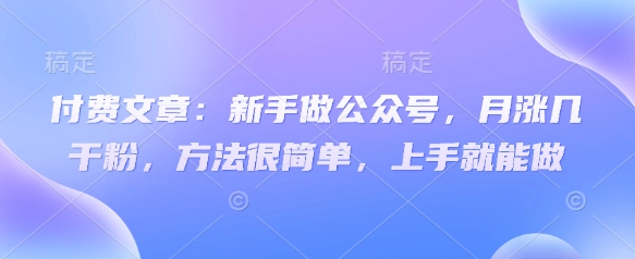 付费文章：新手做公众号，月涨几干粉，方法很简单，上手就能做-网亿资源平台