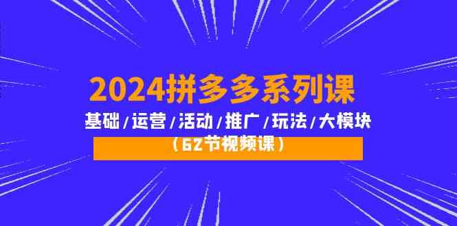 (10019期)2024拼多多系列课:基础/运营/活动/推广/玩法/大模块(62节视频课)-邪修侠