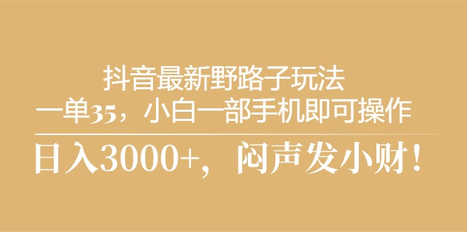 (10766期)抖音最新野路子玩法,一单35,小白一部手机即可操作,,日入3000+,闷…-邪修侠