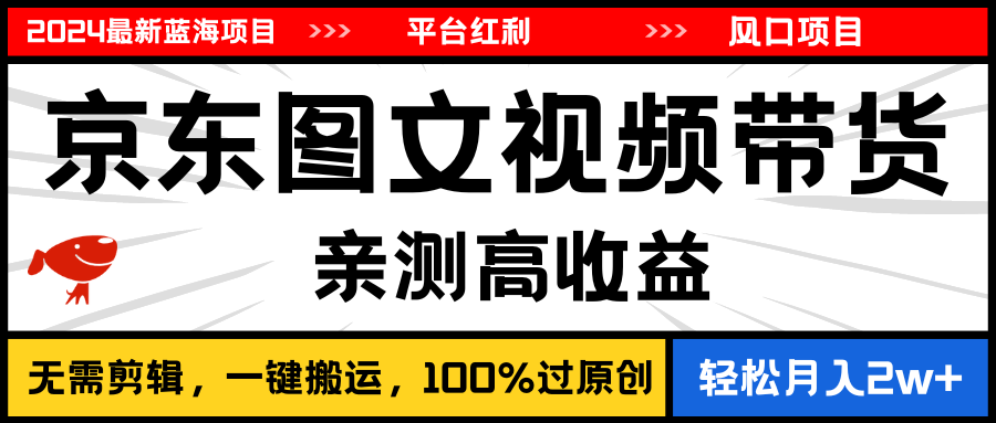(11147期)2024最新蓝海项目,逛逛京东图文视频带货,无需剪辑,月入20000+-邪修侠