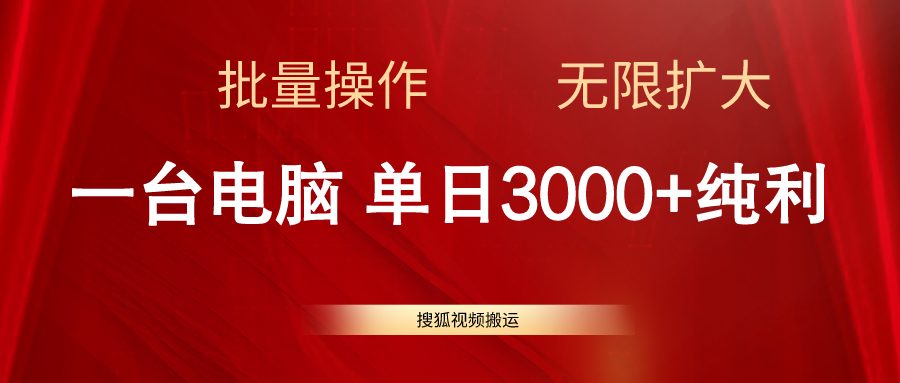 （11064期）搜狐视频搬运，一台电脑单日3000+，批量操作，可无限扩大-邪修侠 - 演示