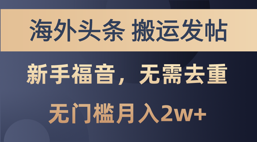 (10861期)海外头条搬运发帖,新手福音,甚至无需去重,无门槛月入2w+-邪修侠 - 演示