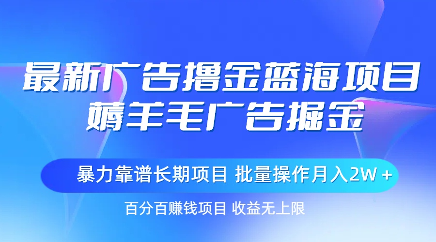 (11193期)最新广告撸金蓝海项目,薅羊毛广告掘金 长期项目 批量操作月入2W+-邪修侠