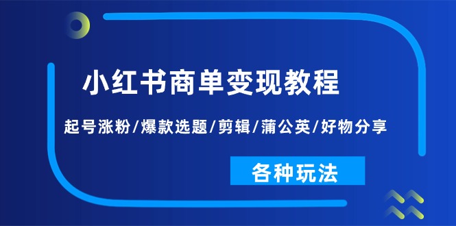(11164期)小红书商单变现教程:起号涨粉/爆款选题/剪辑/蒲公英/好物分享/各种玩法-邪修侠