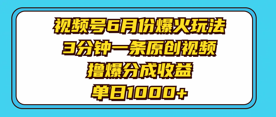 （11298期）视频号6月份爆火玩法，3分钟一条原创视频，撸爆分成收益，单日1000+-邪修侠 - 演示