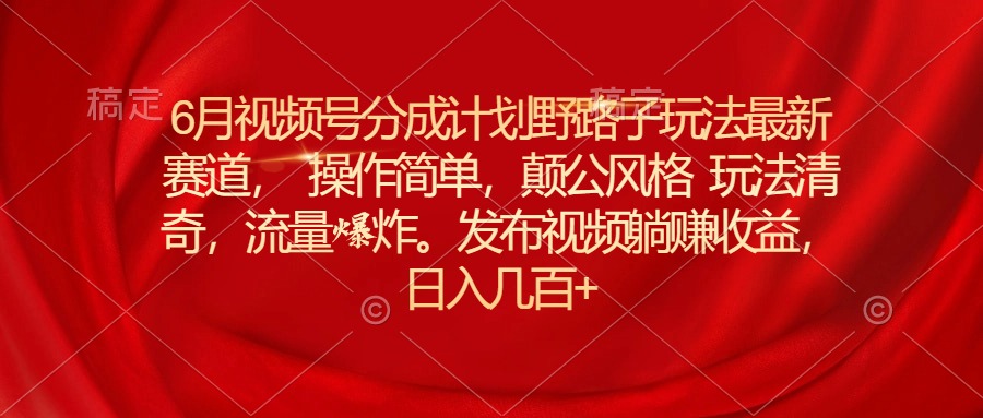 (11040期)6月视频号分成计划野路子玩法最新赛道操作简单,颠公风格玩法清奇,流…-邪修侠 - 演示