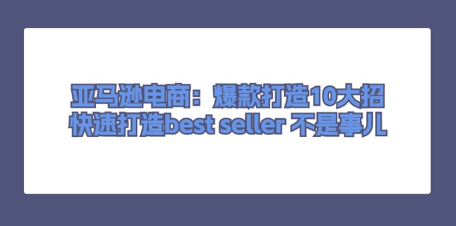 （11431期）亚马逊电商：爆款打造10大招，快速打造best seller 不是事儿-邪修侠 - 演示
