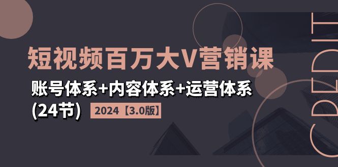（11795期）2024短视频·百万大V营销课【3.0版】账号体系+内容体系+运营体系(24节)-邪修侠 - 演示