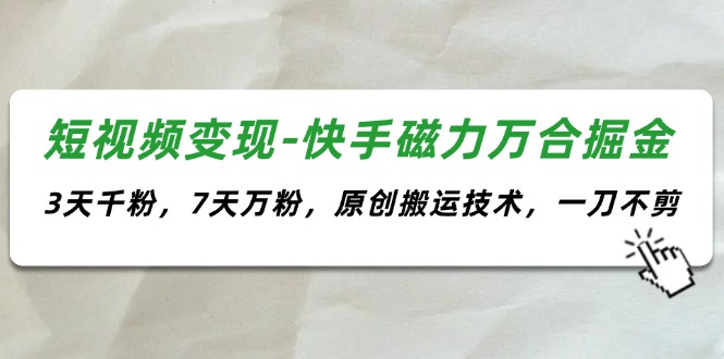 （11691期）短视频变现-快手磁力万合掘金，3天千粉，7天万粉，原创搬运技术，一刀不剪-邪修侠 - 演示