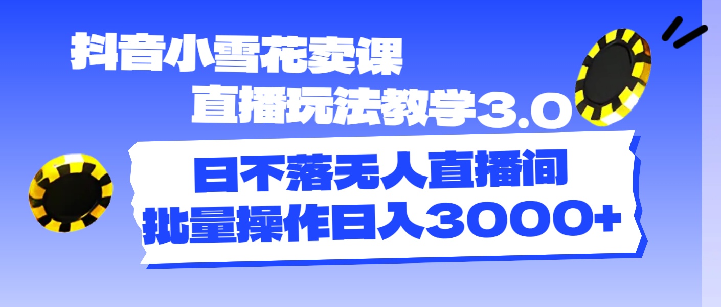 (11595期)抖音小雪花卖课直播玩法教学3.0,日不落无人直播间,批量操作日入3000+-邪修侠 - 演示