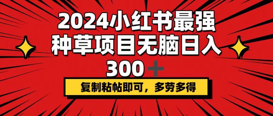 （12336期）2024小红书最强种草项目，无脑日入300+，复制粘帖即可，多劳多得-网亿资源平台
