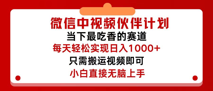 （12017期）微信中视频伙伴计划，仅靠搬运就能轻松实现日入500+，关键操作还简单，…-网亿资源平台
