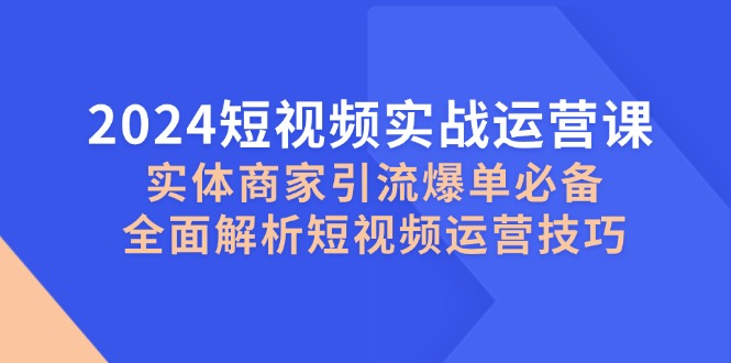 （12987期）2024短视频实战运营课，实体商家引流爆单必备，全面解析短视频运营技巧-网亿资源平台