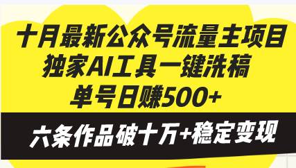（13156期）十月最新公众号流量主项目，独家AI工具一键洗稿单号日赚500+，六条作品…-网亿资源平台