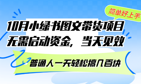 （13005期）10月份小绿书图文带货项目 无需启动资金 当天见效 普通人一天轻松搞几百块-网亿资源平台