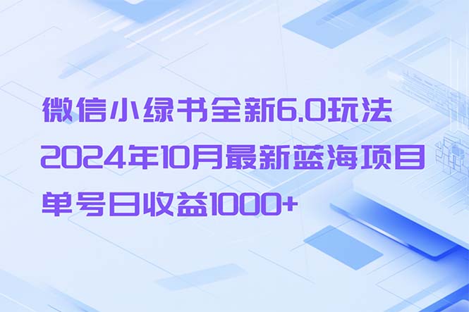 （13052期）微信小绿书全新6.0玩法，2024年10月最新蓝海项目，单号日收益1000+-网亿资源平台