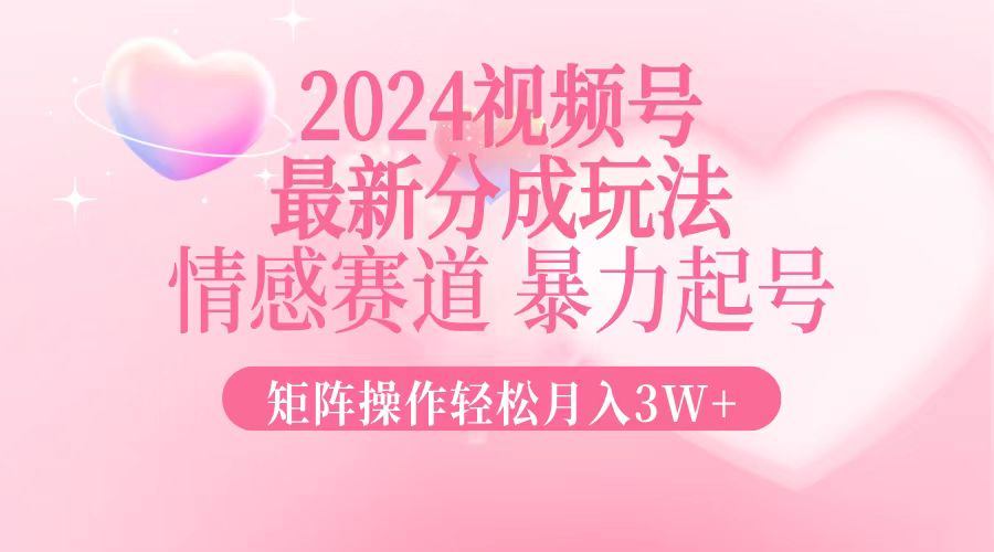 （12922期）2024最新视频号分成玩法，情感赛道，暴力起号，矩阵操作轻松月入3W+-网亿资源平台