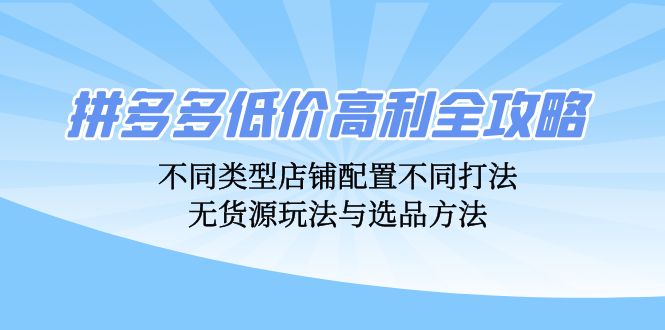 （12897期）拼多多低价高利全攻略：不同类型店铺配置不同打法，无货源玩法与选品方法-网亿资源平台