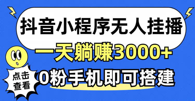 （12988期）抖音小程序无人直播，一天躺赚3000+，0粉手机可搭建，不违规不限流，小…-网亿资源平台