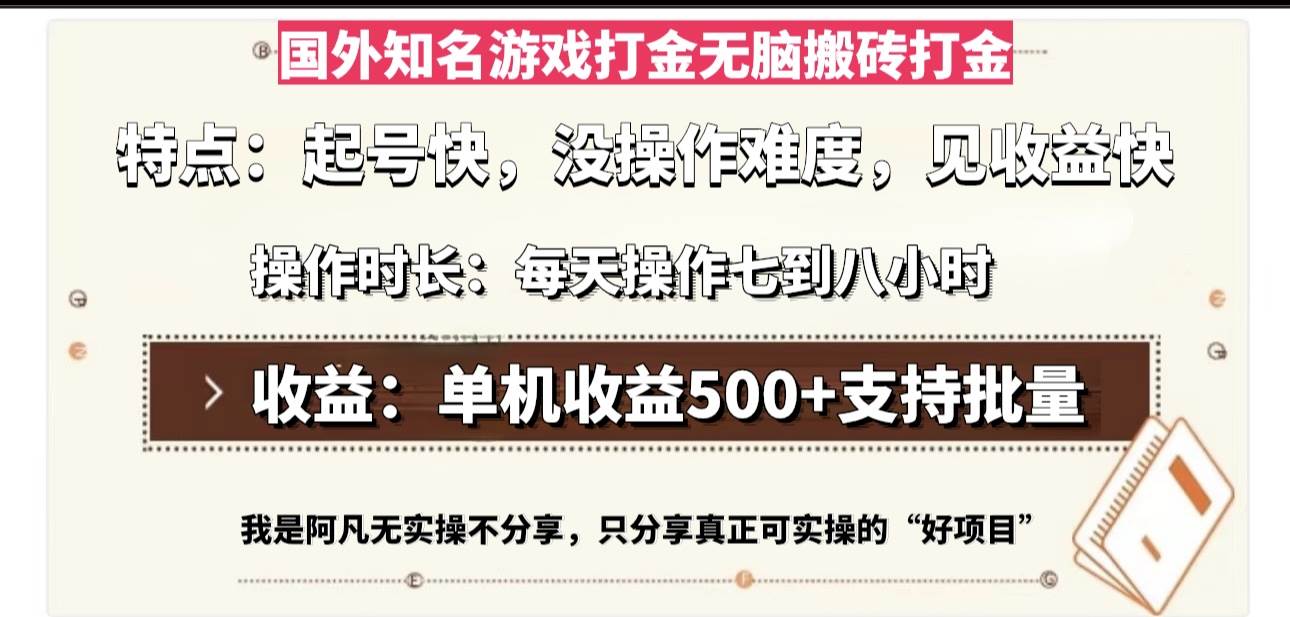 （13307期）国外知名游戏打金无脑搬砖单机收益500，每天操作七到八个小时-皓哥创业笔记