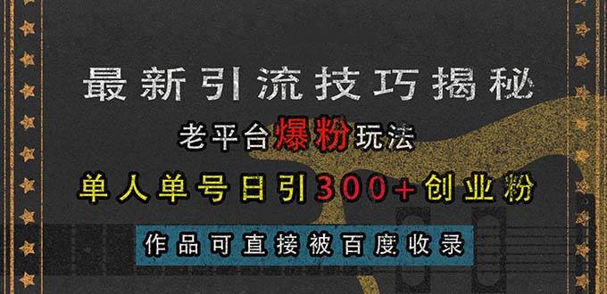 (13445期)最新引流技巧揭秘,老平台爆粉玩法,单人单号日引300+创业粉,作品可直…-皓哥创业笔记