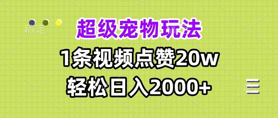 （13578期）超级宠物视频玩法，1条视频点赞20w，轻松日入2000+-皓哥创业笔记