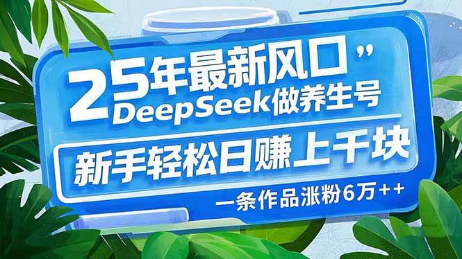 （14341期）25年最新风口，用DeepSeek做养生号，新手轻松日赚上千块，一条作品涨粉…-皓哥创业笔记