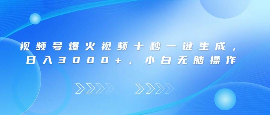 （14181期）视频号爆火视频十秒一键生成，日入3000+，小白无脑操作-网亿资源平台