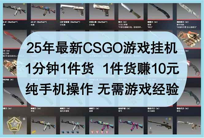 （14439期）25年最新CSGO游戏挂机，1分钟1件货，1件货赚10元 纯手机操作 无需游戏经验-网亿资源平台
