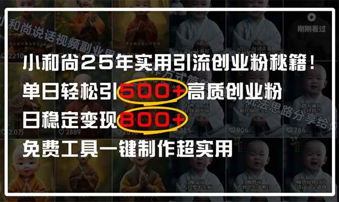 （14436期）小和尚2025年实用引流秘籍！单日轻松引500+高质量创业粉，日变现800+，…-网亿资源平台