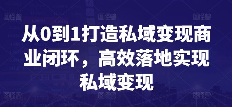 从0到1打造私域变现商业闭环，高效落地实现私域变现-网亿资源平台