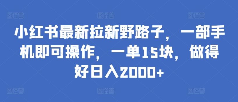 小红书最新拉新野路子，一部手机即可操作，一单15块，做得好日入2000+【揭秘】-网亿资源平台