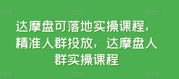 达摩盘可落地实操课程，精准人群投放，达摩盘人群实操课程-网亿资源平台