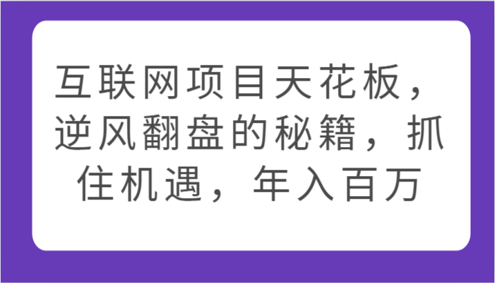 互联网项目天花板，逆风翻盘的秘籍，抓住机遇，年入百万-皓哥创业笔记