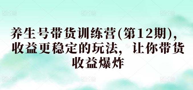 养生号带货训练营(第12期)，收益更稳定的玩法，让你带货收益爆炸-邪修侠 - 演示