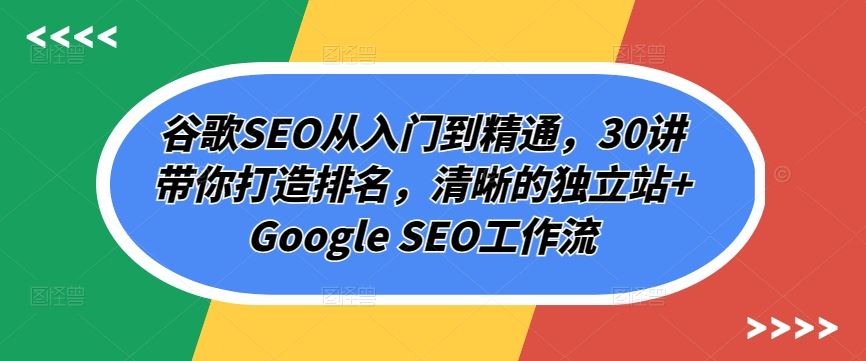 谷歌SEO从入门到精通，30讲带你打造排名，清晰的独立站+Google SEO工作流-网亿资源平台