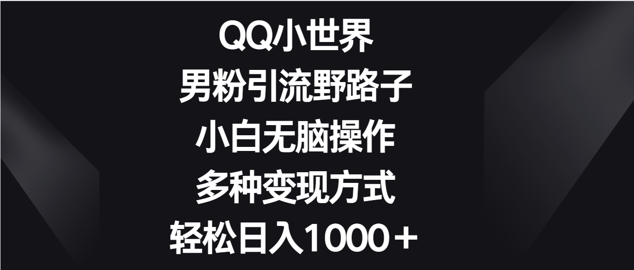 QQ小世界男粉引流野路子，小白无脑操作，多种变现方式轻松日入1000＋-皓哥创业笔记