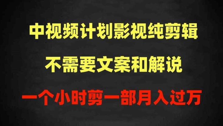中视频计划影视纯剪辑，不需要文案和解说，一个小时剪一部，100%过原创月入过万【揭秘】-网亿资源平台
