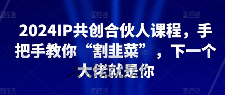 2024IP共创合伙人课程，手把手教你“割韭菜”，下一个大佬就是你-网亿资源平台