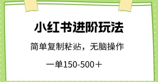 小红书进阶玩法，一单150-500+，简单复制粘贴，小白也能轻松上手【揭秘】-网亿资源平台