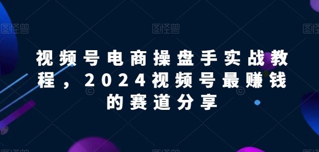 视频号电商实战教程，2024视频号最赚钱的赛道分享-网亿资源平台