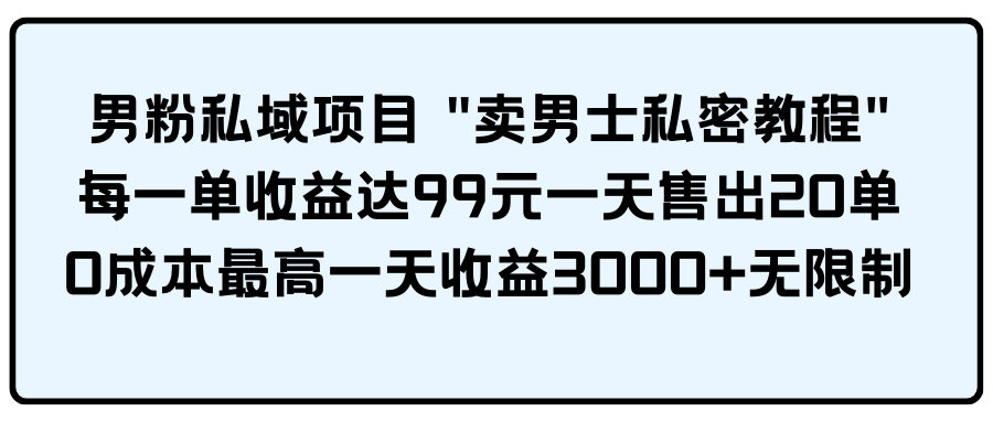 (9730期)男粉私域项目 “卖男士私密教程” 每一单收益达99元一天售出20单-邪修侠 - 演示