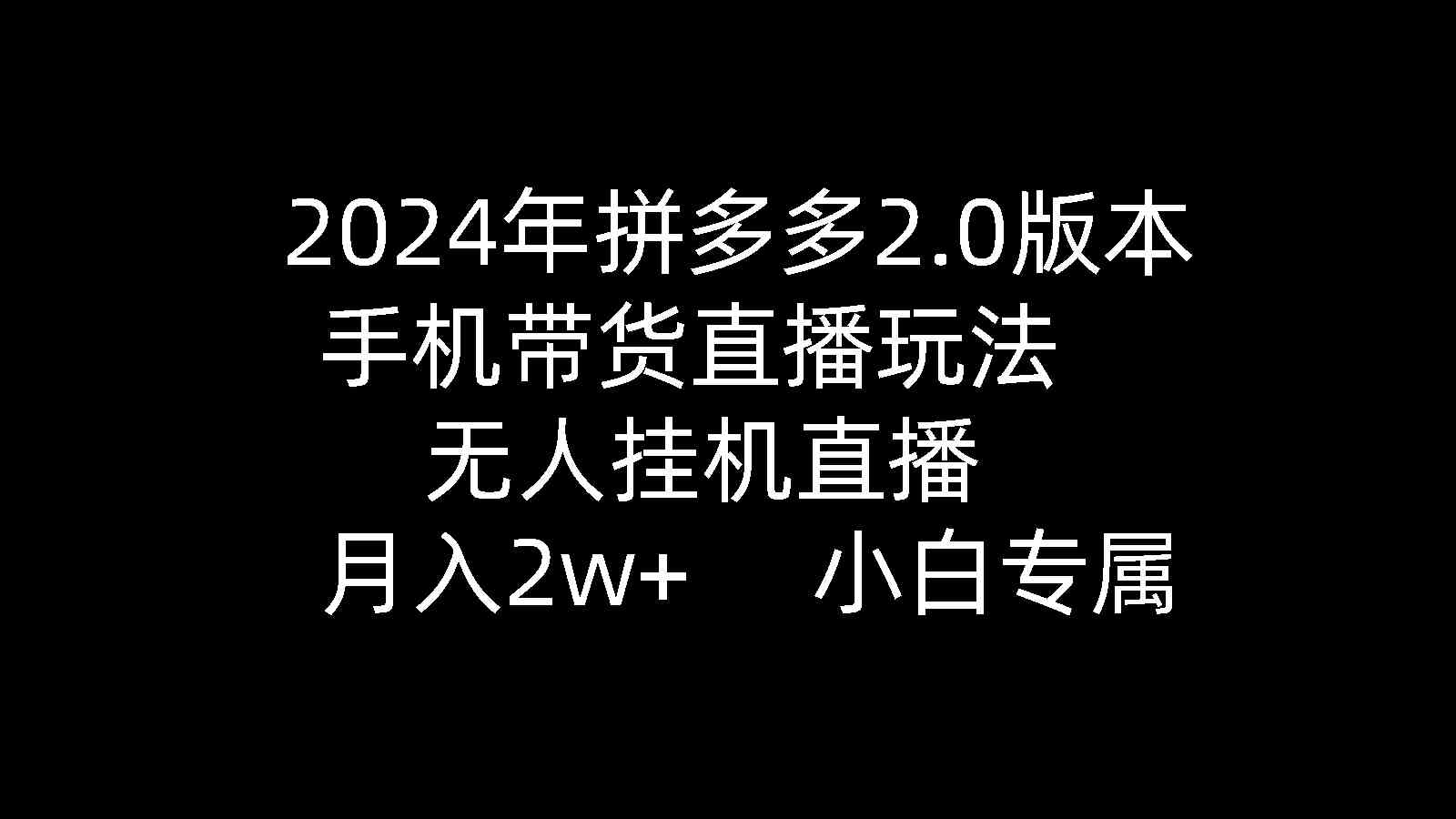 （9768期）2024年拼多多2.0版本，手机带货直播玩法，无人挂机直播， 月入2w+， 小…-邪修侠