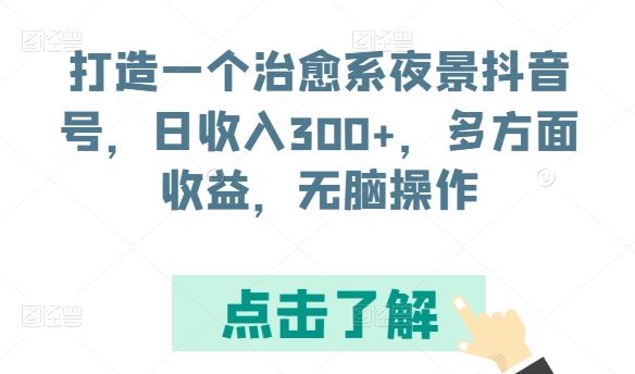 打造一个治愈系夜景抖音号，日收入300+，多方面收益，无脑操作【揭秘】-网亿资源平台