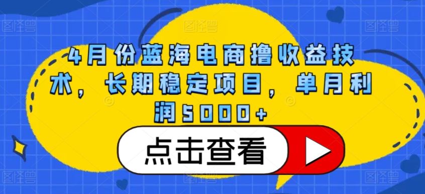 4月份蓝海电商撸收益技术，长期稳定项目，单月利润5000+【揭秘】-网亿资源平台