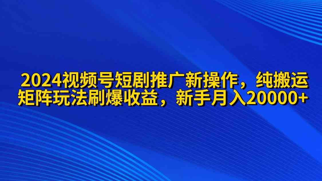 （9916期）2024视频号短剧推广新操作 纯搬运+矩阵连爆打法刷爆流量分成 小白月入20000-邪修侠 - 演示