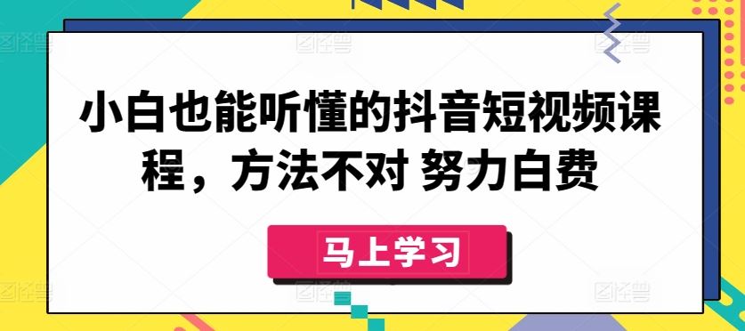 小白也能听懂的抖音短视频课程，方法不对 努力白费-网亿资源平台
