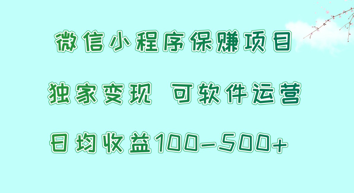 微信小程序保赚项目，日均收益100~500+，独家变现，可软件运营-皓哥创业笔记