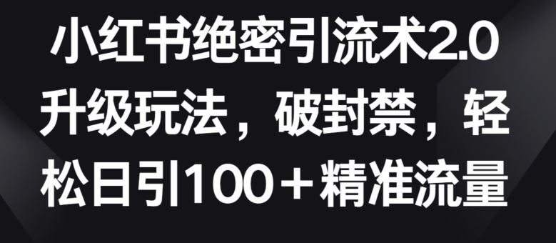 小红书绝密引流术2.0升级玩法，破封禁，轻松日引100+精准流量【揭秘】-网亿资源平台