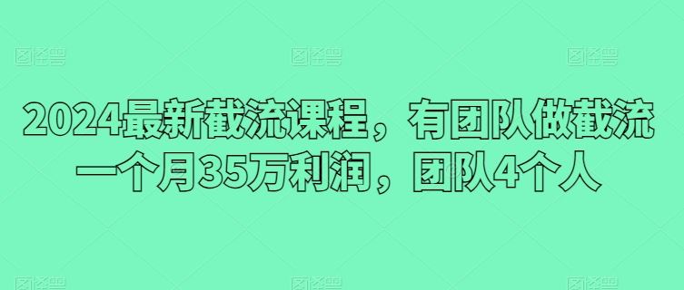 2024最新截流课程，有团队做截流一个月35万利润，团队4个人-网亿资源平台